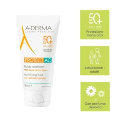 A-Derma Protect AC Fluido opacizzante protezione solare viso molto alta SPF50+ 40ml