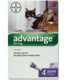 Advantage 80mg soluzione spot-on per gatti grandi e conigli grandi 4 pipette (4 x 0,8ml)