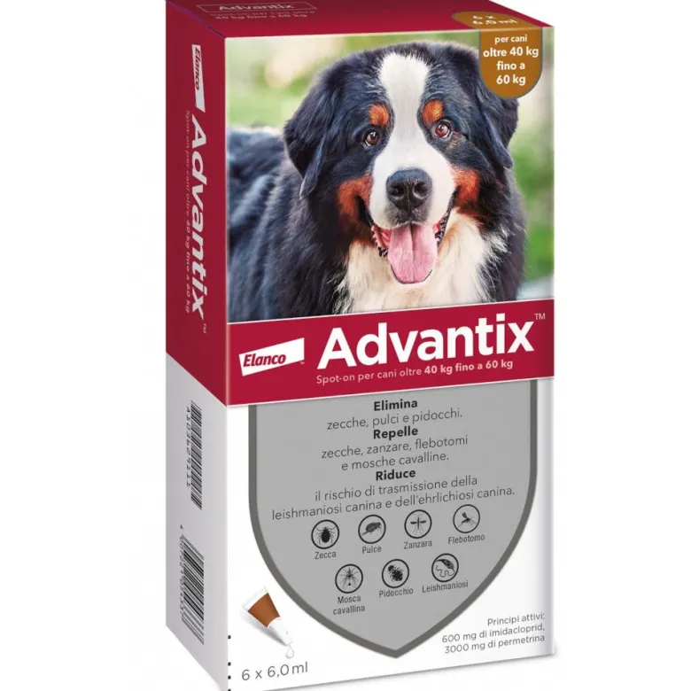Advantix Spot On Per Cani Da 40kg a 60kg 6 Pipette Da 6ml