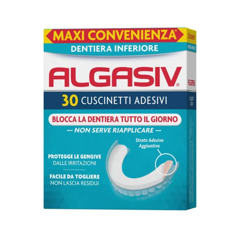 Algasiv Cuscinetti Adesivi Dentiera Inferiore 30 Pezzi Tenuta Forte