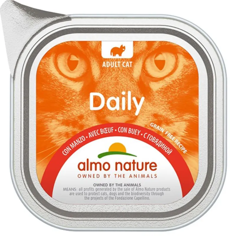 Almo Nature Daily Menù Cibo Umido Con Manzo Per Gatti Adulti Vaschetta 100g