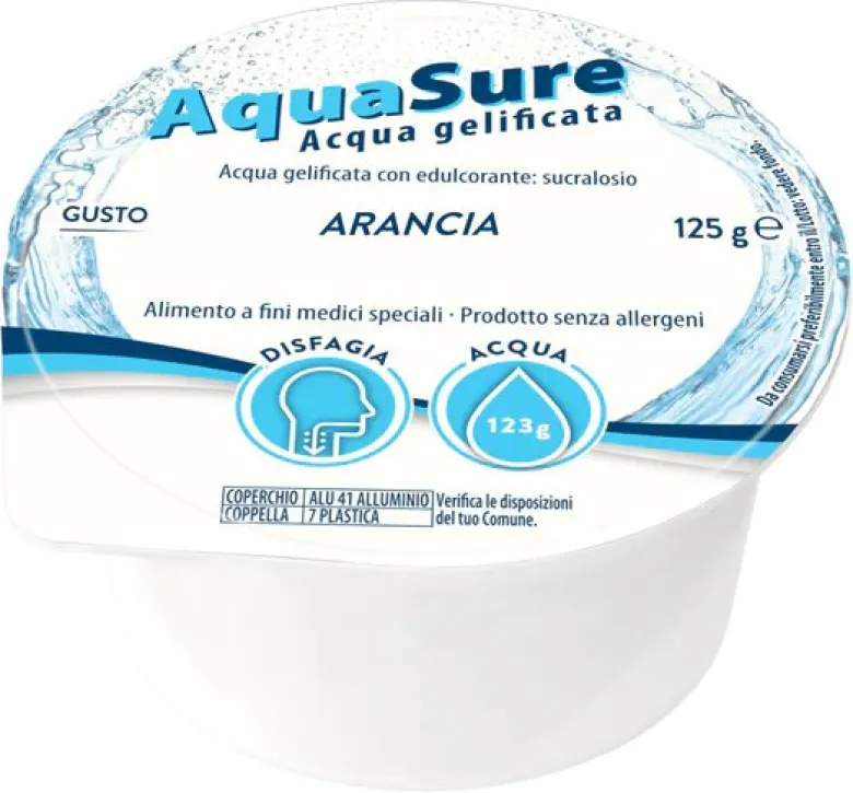 AquaSure Acqua Gel Gelificata Per Disfagia Gelatina Al Gusto Arancia 24x125g