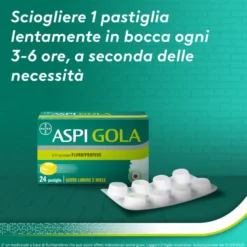 Aspi Gola Caramelle Antinfiammatorio per Gola Infiammata e Mal di gola 24 pastiglie Limone Miele
