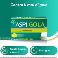 Aspi Gola Caramelle Antinfiammatorio per Gola Infiammata e Mal di gola 24 pastiglie Limone Miele