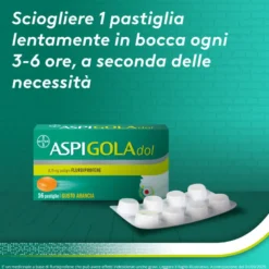 Aspi Gola Dol Caramelle Gola Antinfiammatorio per Mal di gola 16 Pastiglie Senza Zucchero Arancia