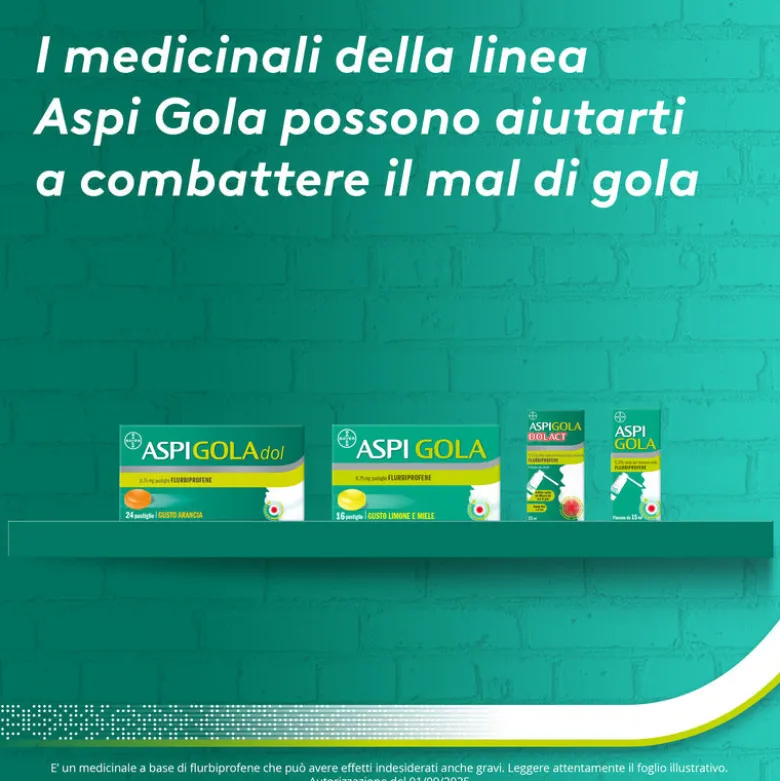 Aspi Gola Dol Caramelle Gola Antinfiammatorio per Mal di gola 16 Pastiglie Senza Zucchero Arancia