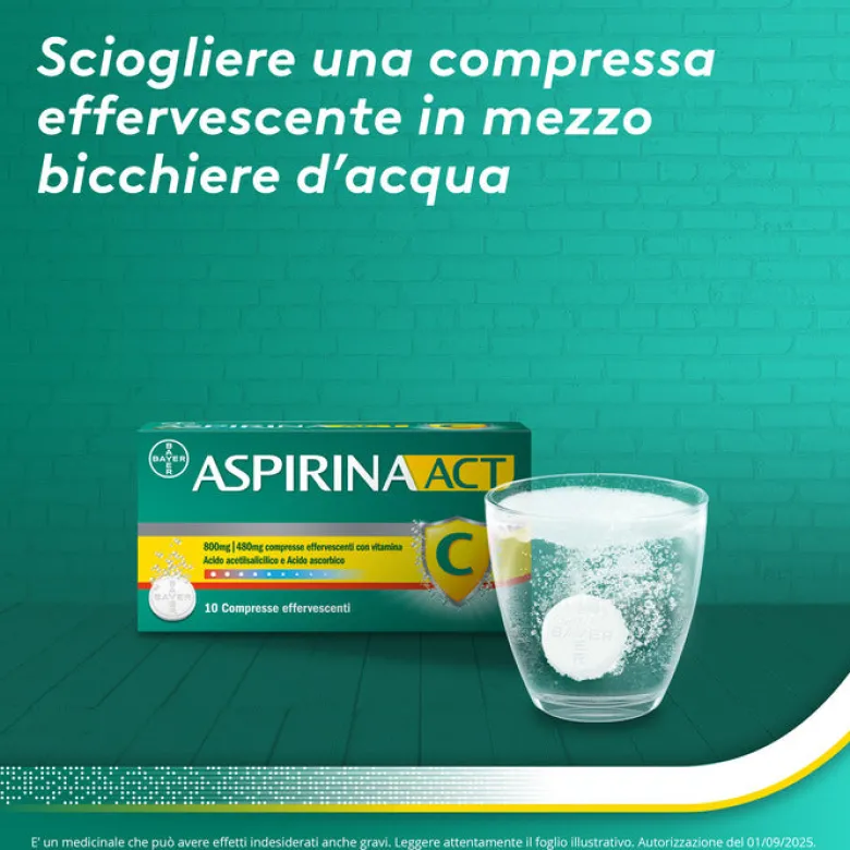 AspirinaACT C antinfiammatorio e antidolorifico per Febbre eInfluenza con Vitamina C 10 Cpr Eff