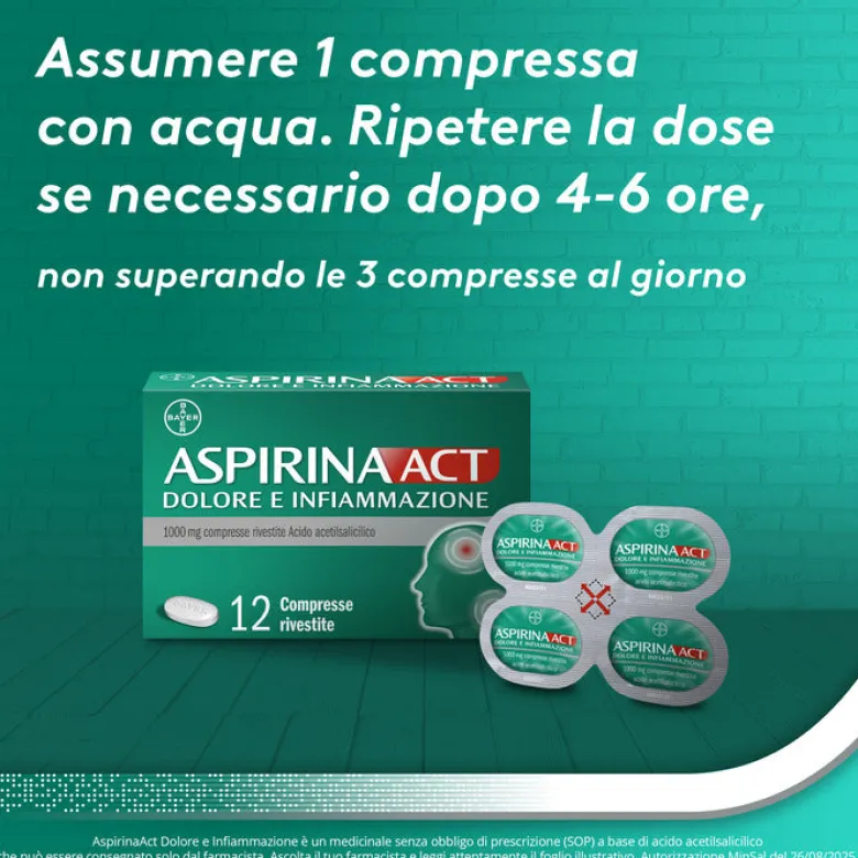 AspirinaAct Dolore e Infiammazione Antidolorifico Antinfiammatorio per Mal di Testa e Dolori 12 Cpr