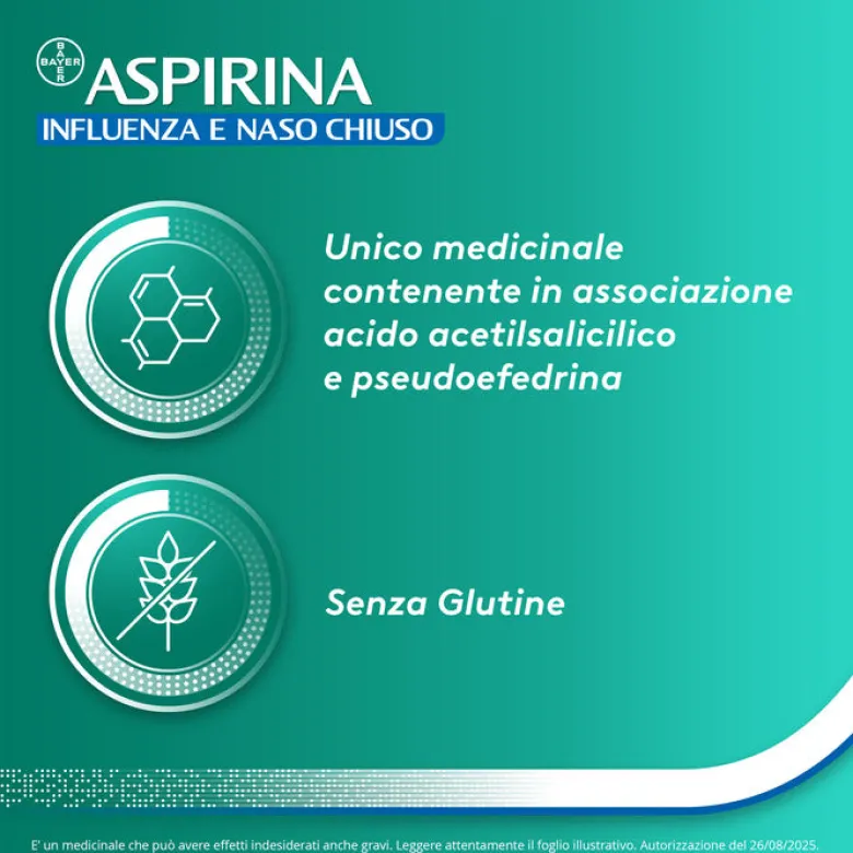 Aspirina Influenza e Naso Chiuso Antidolorifico Decongestionante contro Sintomi Influenzali 10 Buste
