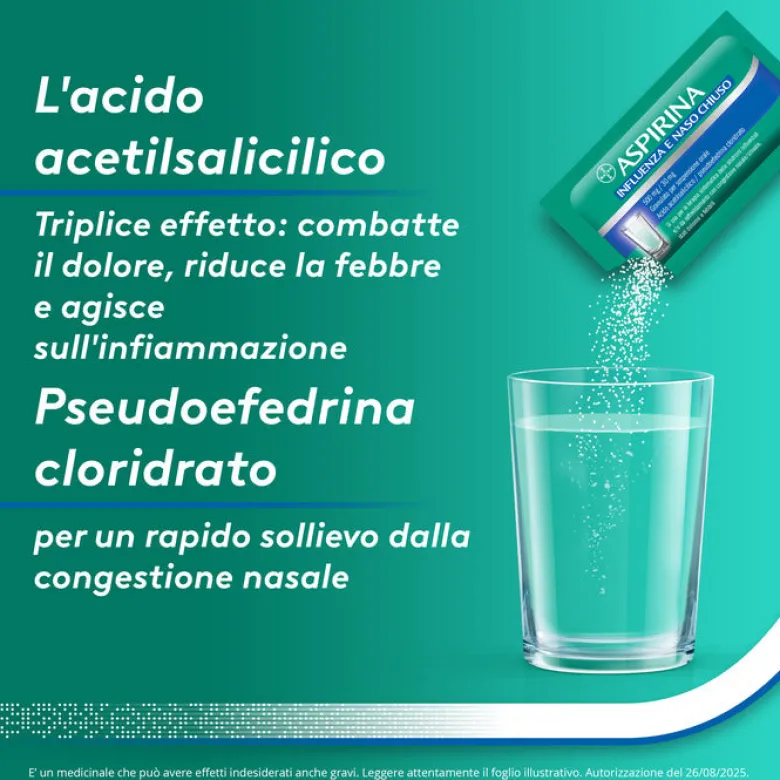 Aspirina Influenza e Naso Chiuso Antidolorifico Decongestionante contro Sintomi Influenzali 10 Buste