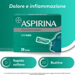 Aspirina in Granuli Senz'Acqua Antidolorifico e Antinfiammatorio contro Mal di Testa e Dolore 20 Bst