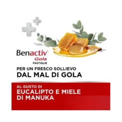 Benactiv Gola per il Mal di Gola 16 Pastiglie Gusto Miele Di Manuka E Eucalipto Senza Zucchero