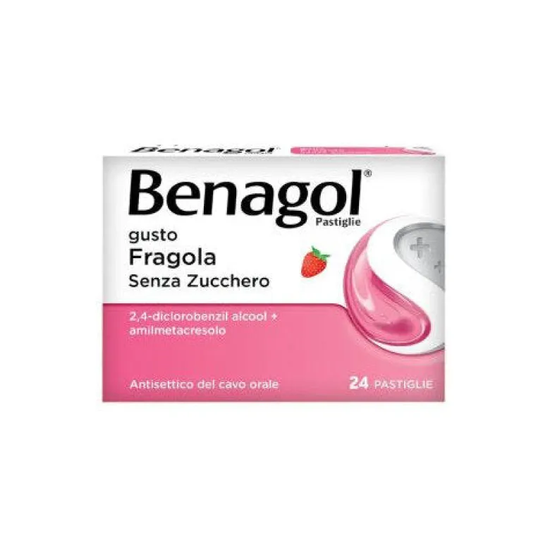 Benagol Antisettico per Bocca e Gola 24 Pastiglie Fragola Senza Zucchero