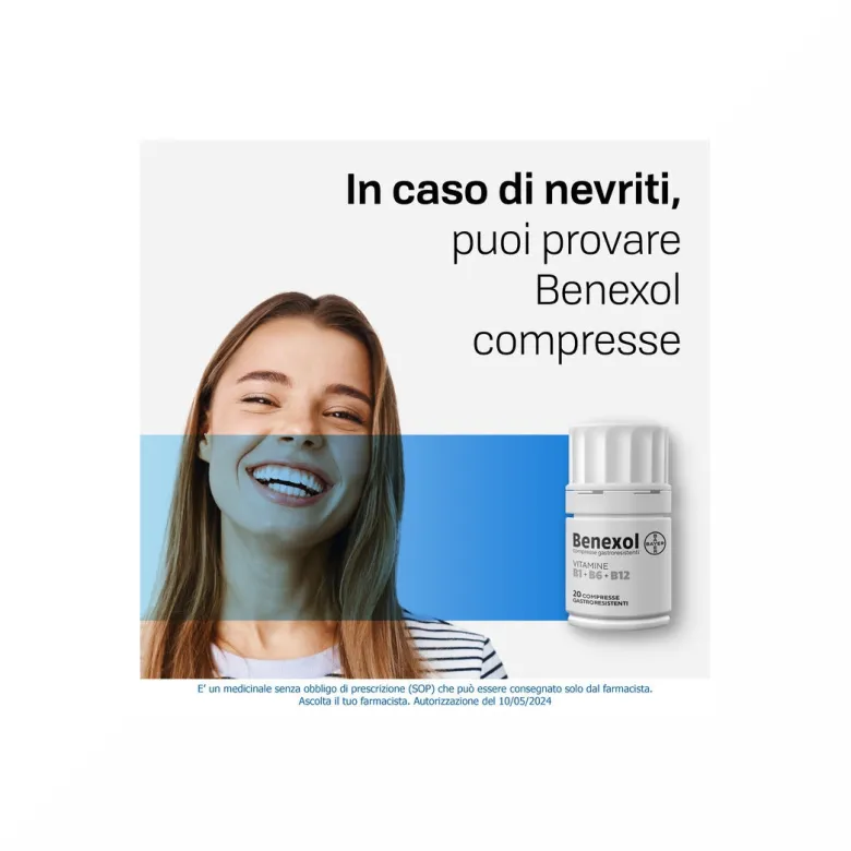 Benexol Trattamento per Carenza di Vitamine Gruppo B con Vitamina B1 B6 B12 20 Cpr Gastroresistenti