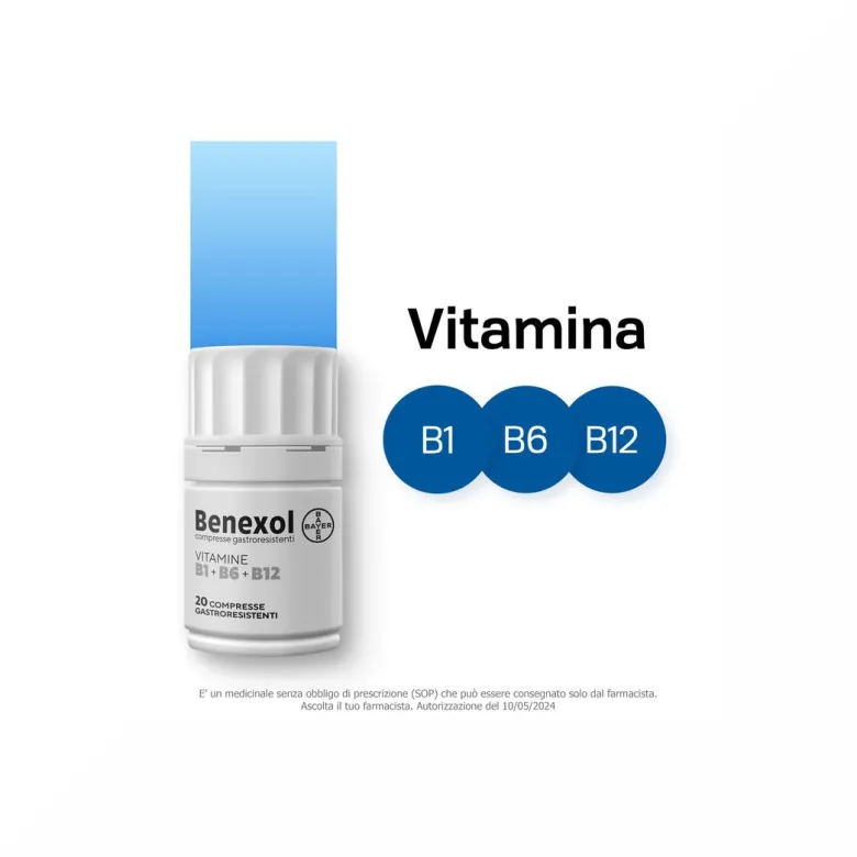 Benexol Trattamento per Carenza di Vitamine Gruppo B con Vitamina B1 B6 B12 20 Cpr Gastroresistenti