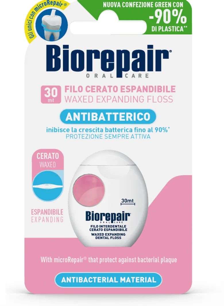 Biorepair Oral Care Antibatterico Filo Cerato Espandibile Gengive Delicate 25+5 Metri