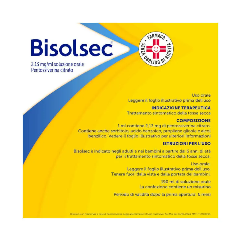 Bisolsec Sciroppo Per Tosse Secca Azione Rapida 190ml Adulti e Bambini 6+