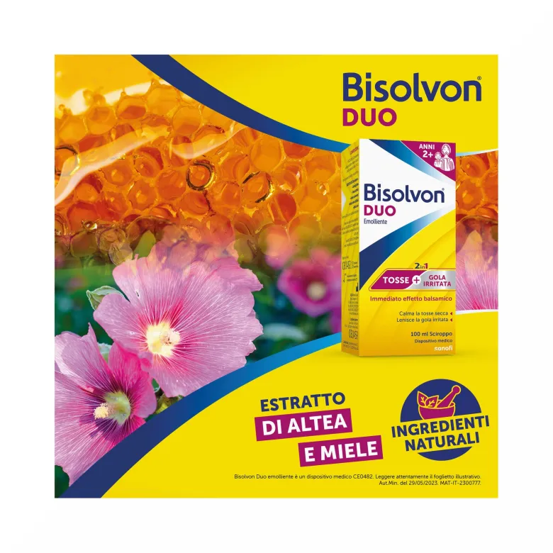 Bisolvon Duo Emolliente Sciroppo Contro Tosse e Gola Irritata 100 ml