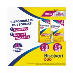 Bisolvon Duo Pocket Lenitivo Sciroppo in Bustina Contro Tosse e Gola Irritata Adulti Bambini 12 Bustine Monodose