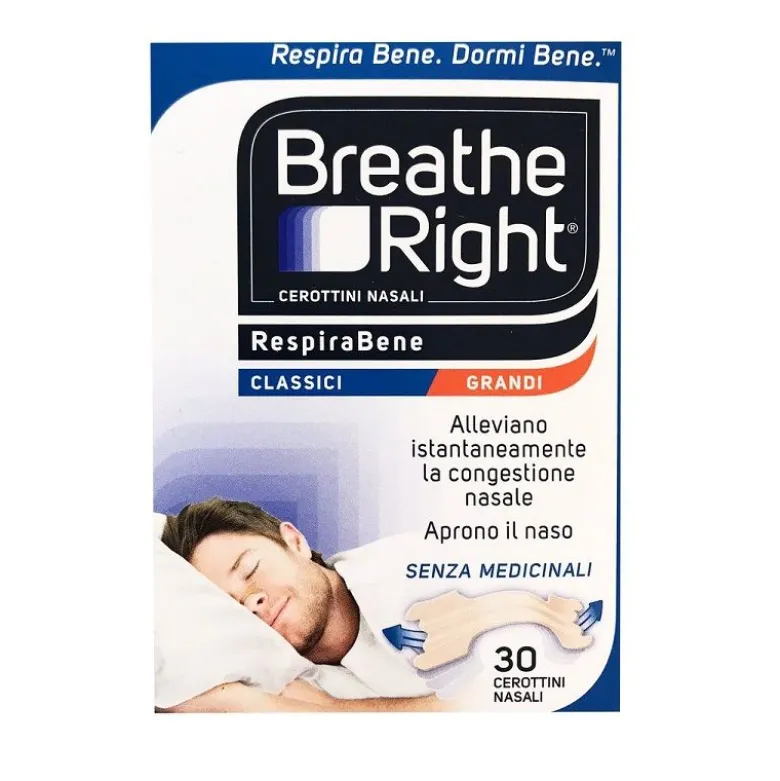 Breathe Right Cerotti Nasali Grandi 30 Pezzi per Respirare Meglio
