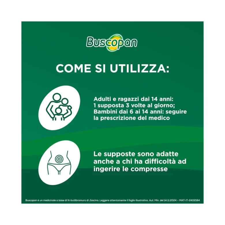 Buscopan Per Mal di Pancia Crampi Dolori Addominali 6 Supposte