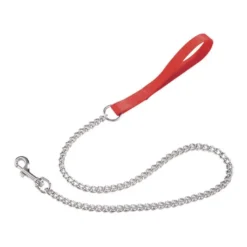 Camon Guinzaglio In Nylon Con Catena In Acciaio Per Cani Colore Rosso 2,5x800mm