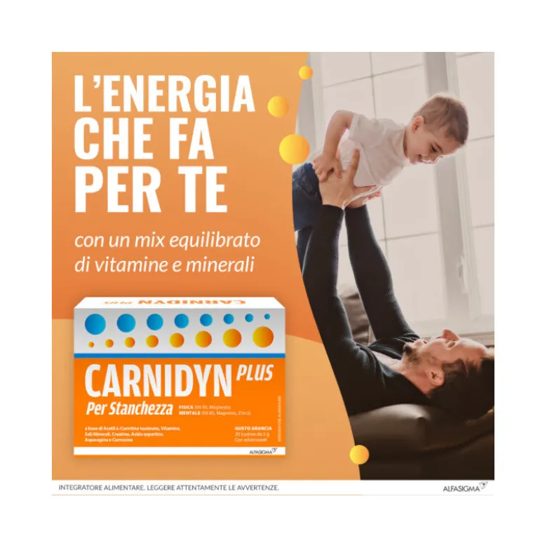 Carnidyn Plus per combattere stanchezza fisica e mentale gusto Arancia 20 bustine
