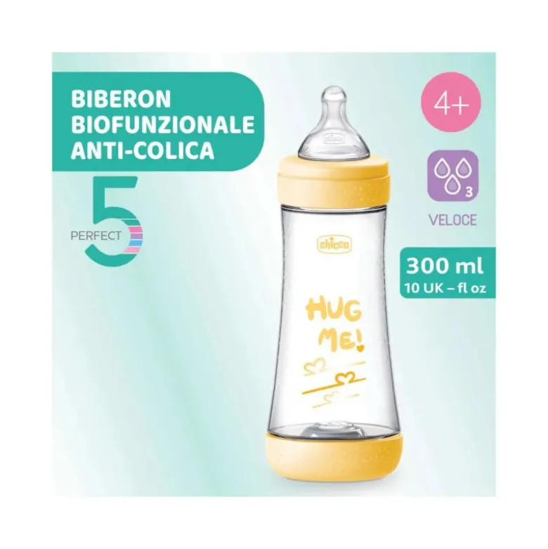 Chicco Biberon Neonato Perfect 5 Giallo Flusso Veloce 300 ml 4M+