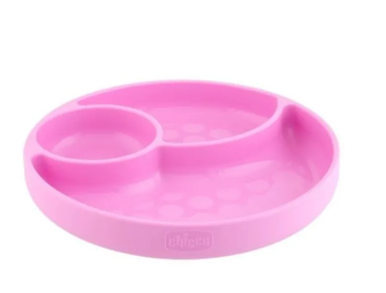 Chicco Take Eat Easy Piatto a scomparti in silicone con ventosa colore rosa 12m+