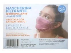 Colipra Mascherina Filtrante Idrorepellente Lavabile 6-14 Anni Bambina colore rosa 1 pezzo