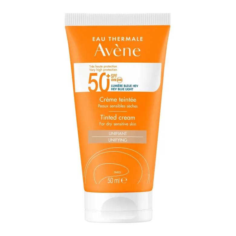Crema colorata SPF 50+ viso e collo, indicata per pelli secche e sensibili soggette a scottature, offre una protezione solare motlo alta (UVA-UVB, luce blu visibile ad alta energia) e una sensazione di comfort immediato.