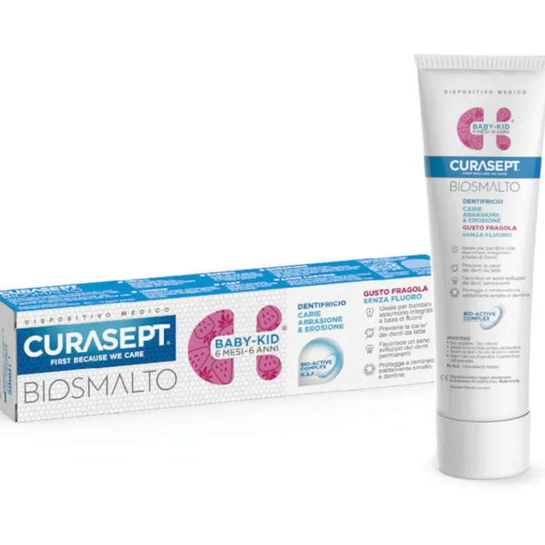 Curasept biosmalto baby-kid senza fluoro gusto fragola 6 mesi -6 anni 50ml