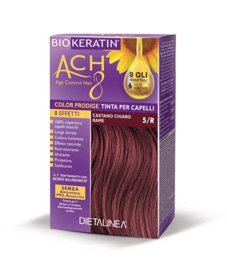Dietalinea biokeratin ach8 tinta per capelli 5/r castano chiaro rame