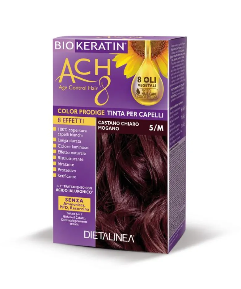 Dietalinea biokeratin ach8 tinta per capelli 5/m castano chiaro mogano