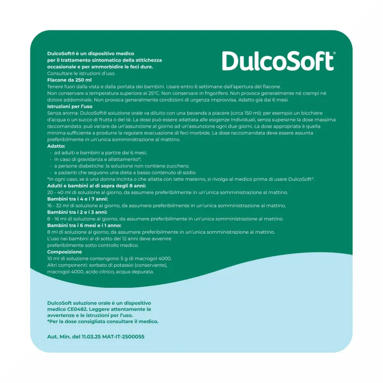 DulcoSoft Lassativo Delicato Macrogol per Stitichezza Soluzione Orale 250ml