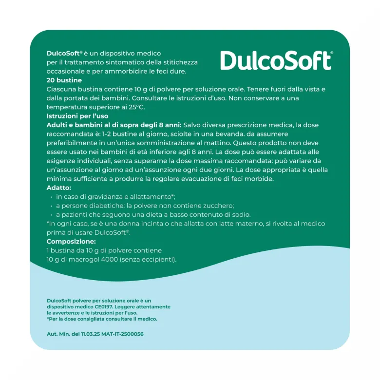 Dulcosoft Polvere per Soluzione Orale Lassativo Macrogol per Stitichezza 20 Bustine