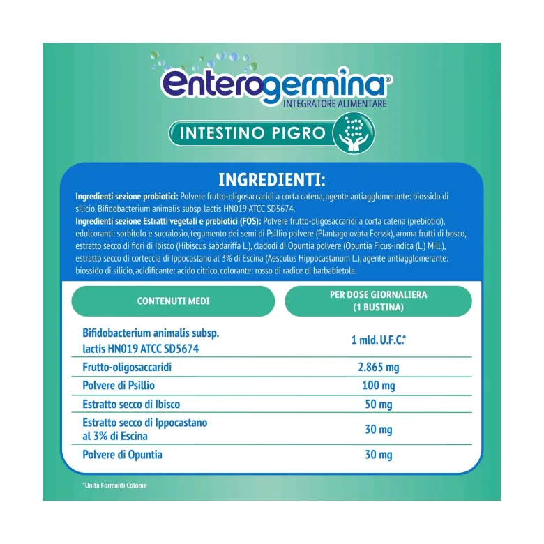 Enterogermina Intestino Pigro Fermenti Lattici, Probiotici, Prebiotici, FOS, Integratore Regolarità Intestinale 20 bustine