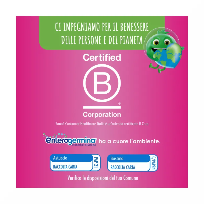 Enterogermina Viaggi Regolarità Intestinale Probiotici Vitamina A B12 B6 B9 e Vitamina D 12 Bustine