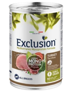 Exclusion Mediterraneo Monoprotein Noble Grain Umido Al Tacchino Per Cani Lattina 400g