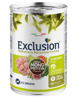 Exclusion Mediterraneo Monoprotein Noble Grain Umido Al Pollo Per Cani Lattina 400g