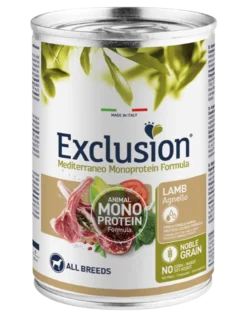 Exclusion Mediterraneo Monoprotein Noble Grain Umido Al Agnello Per Cani Lattina 400g