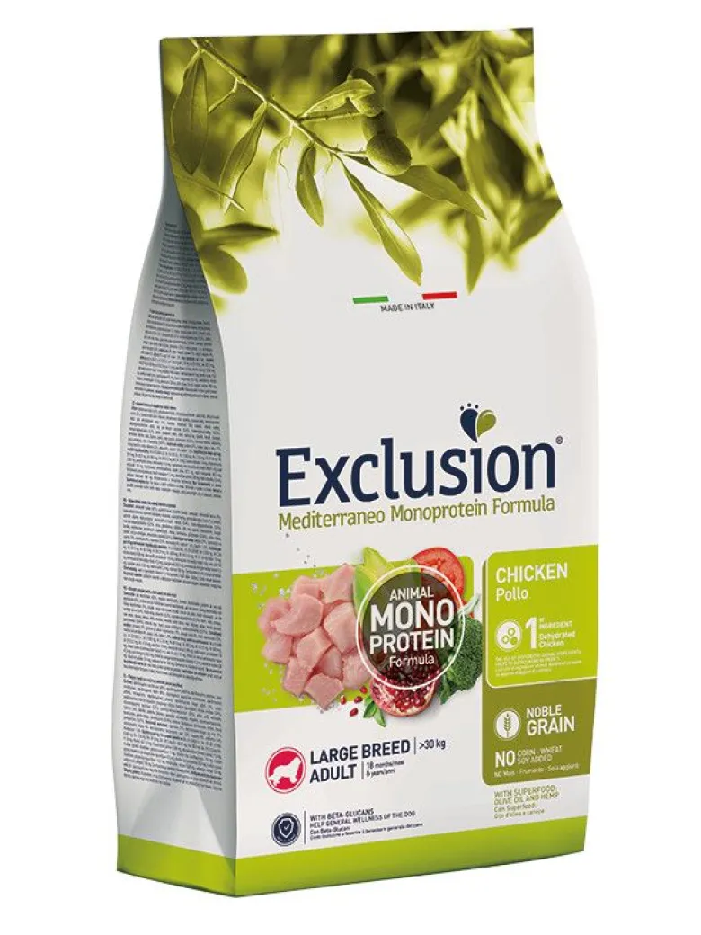 Exclusion Mediterraneo Monoprotein Noble Grain Crocchette Pollo Cani Taglia Grande Sacco 12kg