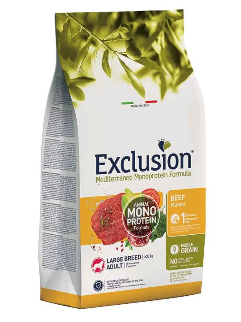Exclusion Mediterraneo Monoprotein Noble Grain Crocchette Manzo Cani Adulti Taglia Grande Sacco 12kg