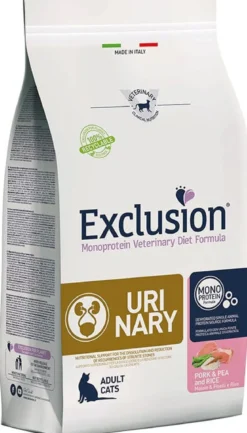 Exclusion Monoprotein Vet Diet Urinary Cibo Secco Maiale Piselli E Riso Per Gatti 1,5kg