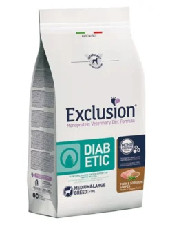 Exclusion Monoprotein Veterinary Diet Formula Diabetic Crocchette Suino/Sorgo/Piselli Cani Sacco 2kg
