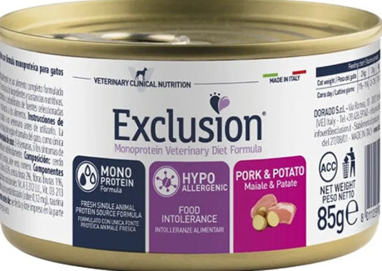 Exclusion Monoprotein Veterinary Diet Formula Pork And Potato Cibo Umido Per Gatti 85g