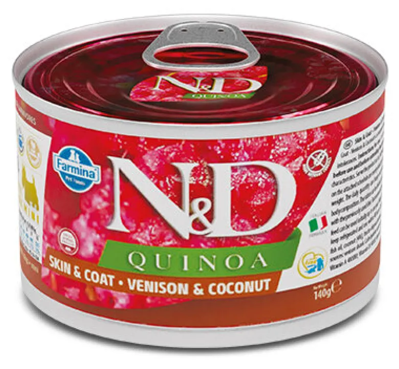 Farmina Natural & Delicious Quinoa Skin & Coat Mini Con Cervo E Cocco Per Cani Adulti 140g