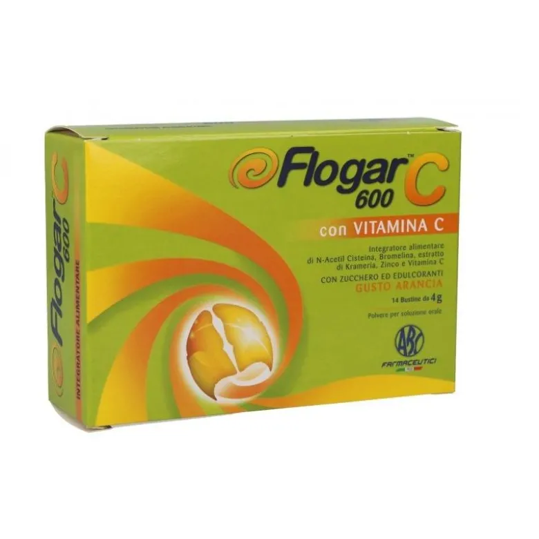 Flogar C 600 con vitamina C gusto arancia integratore per le difese immunitarie gola 14 bustine