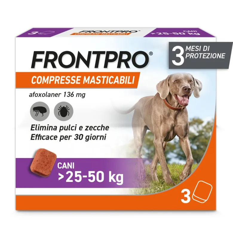 Frontpro Pulci Zecche Cani 25-50 Kg 3 Compresse 136 Mg