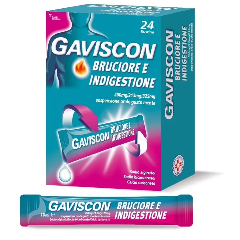 Gaviscon Bruciore e Indigestione Indicato per sintomi del Reflusso Gastroesofageo come Indigestione Bruciore e Acidità di Stomaco 24 Bustine 10ml